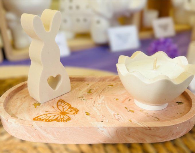 Coffret en jesmonite et bougie petit modèle 